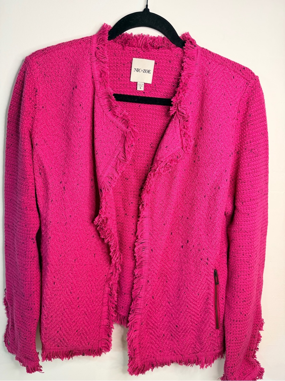 Nic + Zoe got pink tweed open front blazer